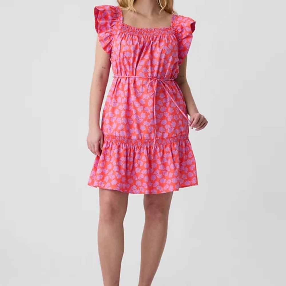 NWOT Gap Floral Pink Dress with Ruffle Sleeves
